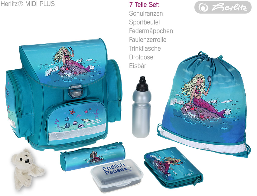 Meerjungfrau Schulranzen-Set 6-teilig – Inkl. Ranzen, Federmappe, Turnbeutel, Brotdose, Trinkflasche, Heftbox